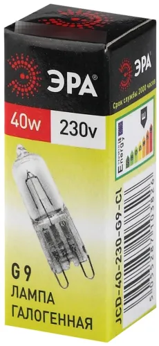 Лампочка галогенная ЭРА G9-JCD-40-230V-CL в форме капсулы из стекла/металла, 13х42мм / освещение