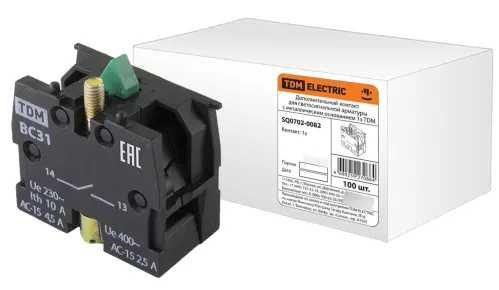 Дополнительный контакт TDM Electric / ТДМ Электрик SB2-ДК10 для светосигнальной арматуры с металлическим основанием черный, 1НО 3А / электрика