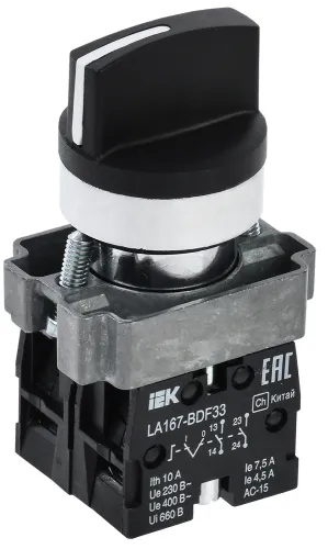 Выключатель пакетный IEK / ИЭК LA167-BDF33 на 3 положения, 2NO, черный, IP65, BSW20-BDF33-4-24-67-3-K02 / переключатель