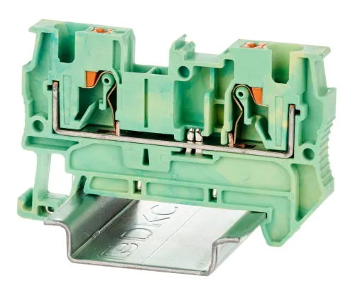 Клемма для проводов DKC / ДКС заземления push-in, 2 контакта, корпус огнеупорный пластик, желто-зеленая, 36.8х55.9х6.2мм, 1шт. / зажим