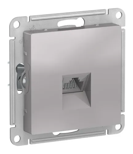 Розетка компьютерная Systeme Electric / Систем Электрик AtlasDesign 1хRJ45 механизм Cat.5, скрытой установки, цвет алюминий, ATN000383 / электроустановочное оборудование
