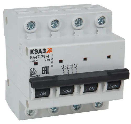Автоматический выключатель КЭАЗ ВА47-29-4C20-УХЛ3, 4P 20А характеристика C, 4.5кА / электроавтомат
