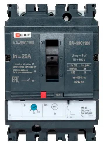 Автоматический выключатель EKF ВА-99C 100, 3P 25А, 35кА