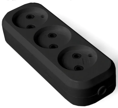 Блок розеток UNIVersal / Юниверсал 3 гнезда без заземляющих контактов АБС пластик, черный 1305 / колодка электрическая для удлинителя