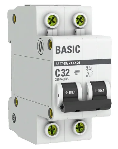 Автоматический выключатель EKF ВА 47-29 Basic 2P 32A C 4.5kA