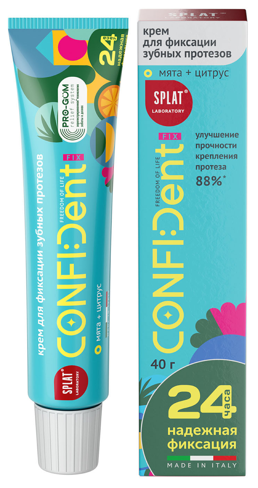 Splat / Сплат Крем для фиксации зубных протезов Confident Fix всесторонняя фиксация со вкусом мяты и цитруса 40г / средство для вставных зубов