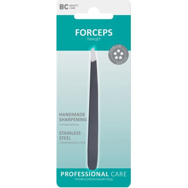 BC Beauty Care / БиСи Бьюти Кэа Пинцет для бровей скошенный из нержавеющей стали в индивидуальной упаковке / щипчики косметические
