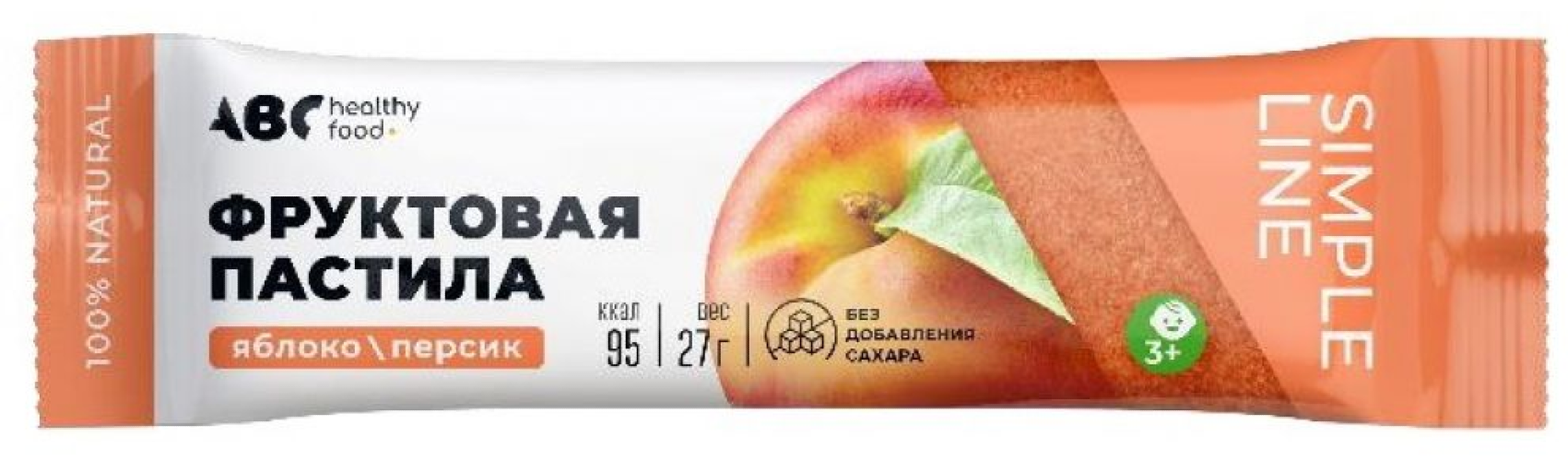 Пастила фруктовая ABC healthy food / АВС Хелси фуд Яблоко и персик без сахара 27г / полезные сладости