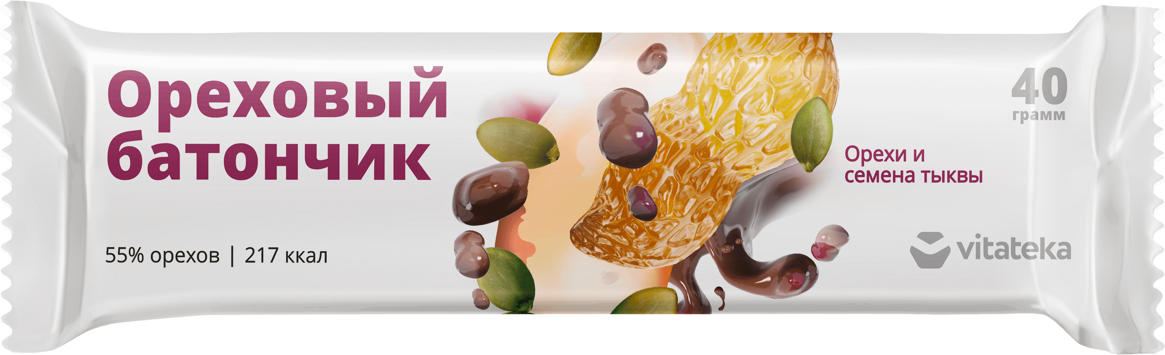 Батончик мюсли Vitateka / Витатека Ореховый с семенами тыквы и витаминами А, В1, С, Е 40г