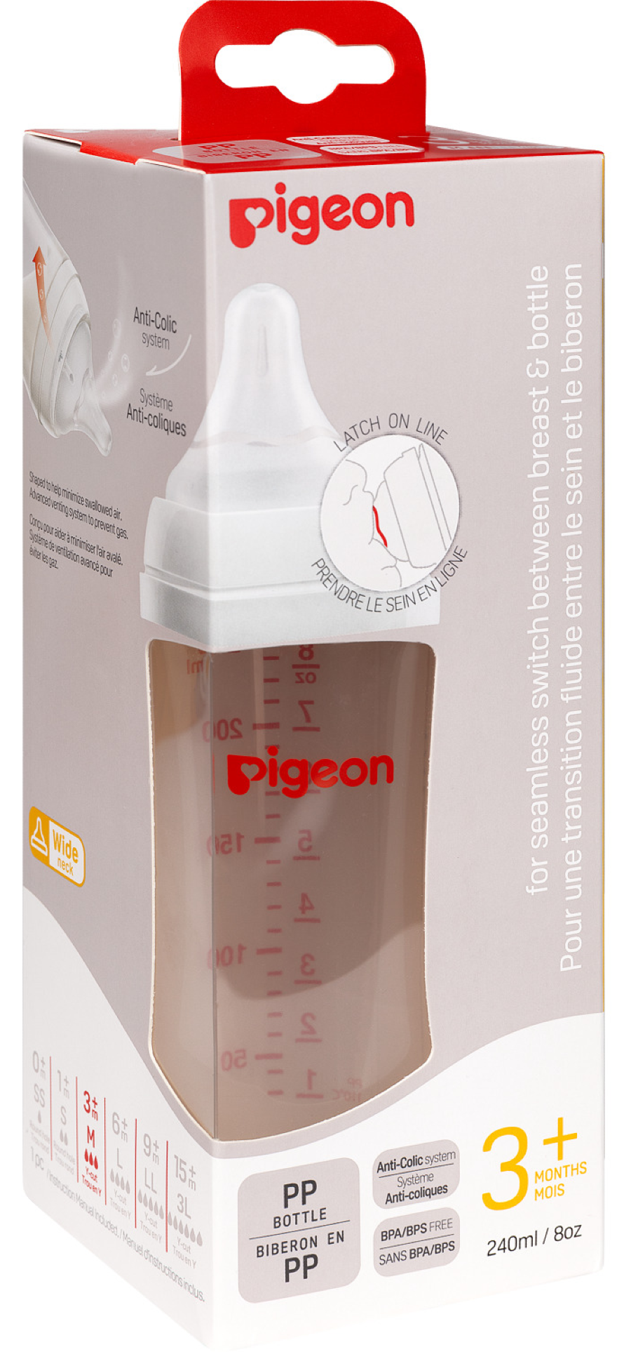 Бутылочка для кормления Pigeon / Пиджен SofTouch Peristaltic Plus с соской из силикона, от 3 месяцев, 240мл