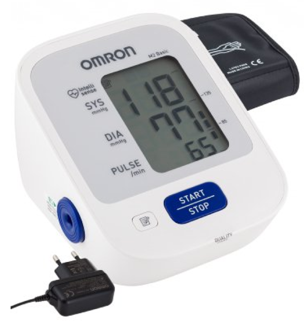 Тонометр Omron / Омрон M2 Basic автоматический, с адаптером, с манжетой 22-42см, серый / медицинские товары