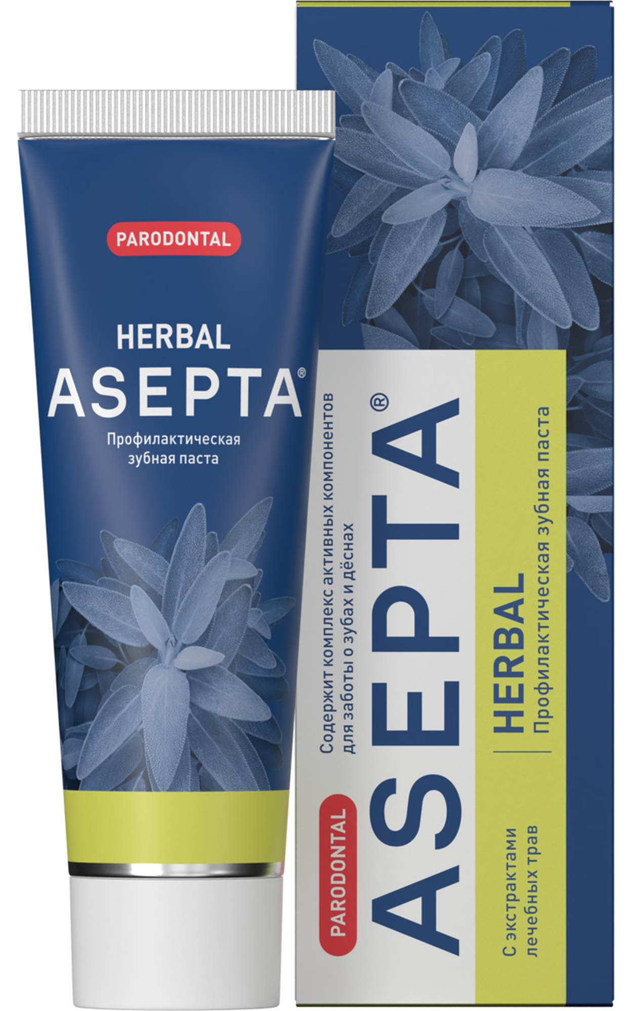 Зубная паста Асепта HERBAL профилактическая с экстрактами лечебных трав 75мл / уход за полостью рта