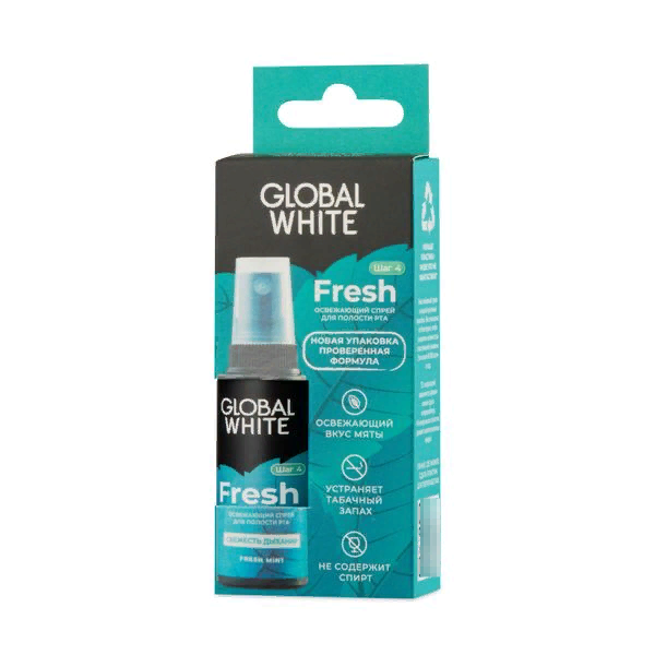 Global White / Глобал вайт Fresh Спрей для полости рта со вкусом мяты флакон 15мл / освежитель дыхания