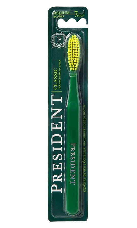President / Президент Зубная щетка взрослая Classic medium средней жесткости 1шт. / уход за полостью рта