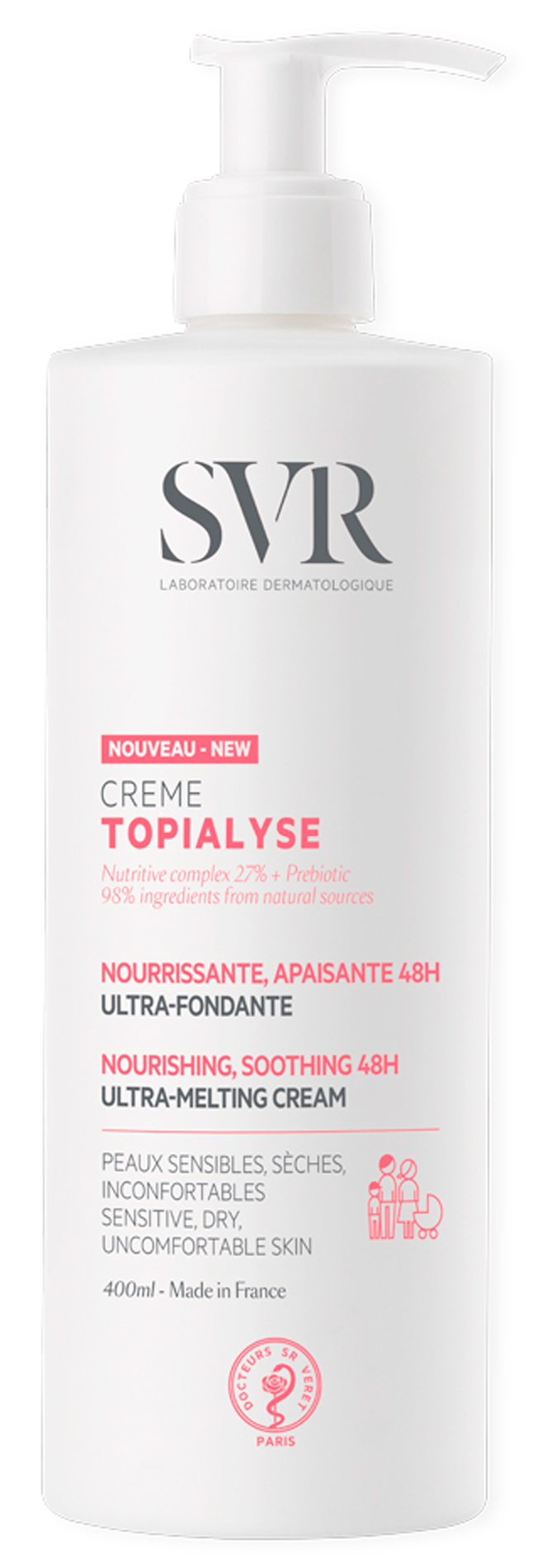 SVR / СВР Детский крем Topialyse для лица и тела питательный с маслом ши для сухой кожи от 0 лет 400мл / детская косметика