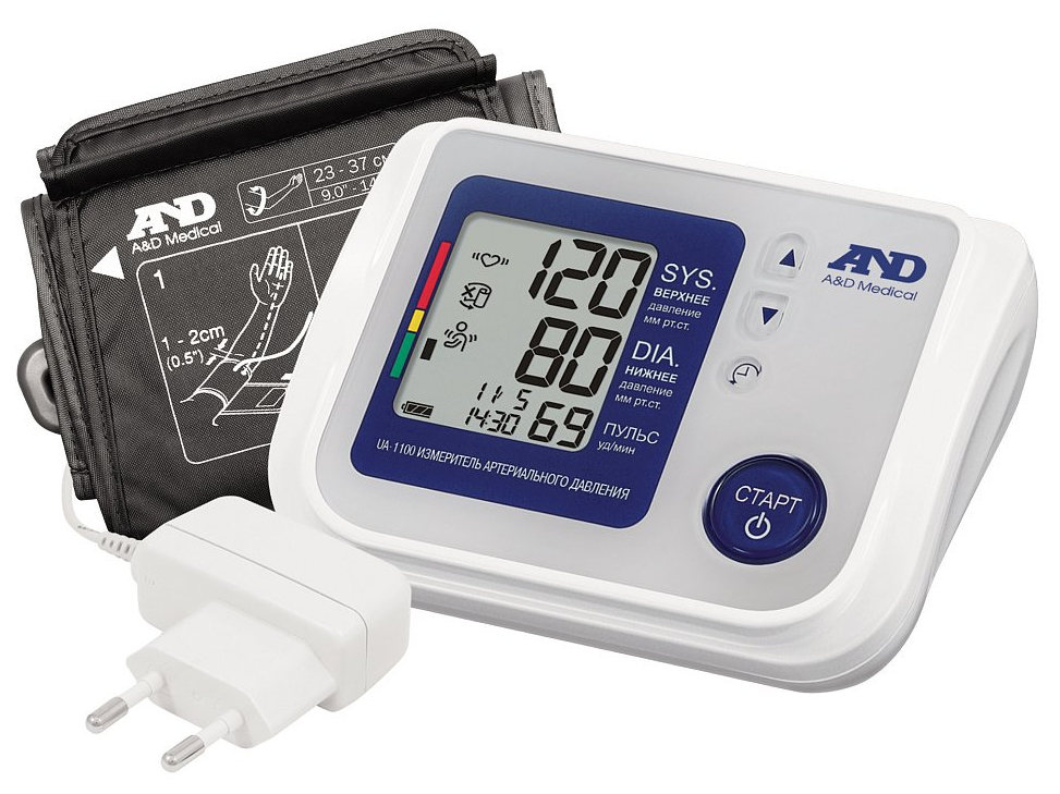 Тонометр A&D / Эй энд Ди UA-1100 автоматический, с адаптером, с манжетой 23-37см, серый / медицинские товары