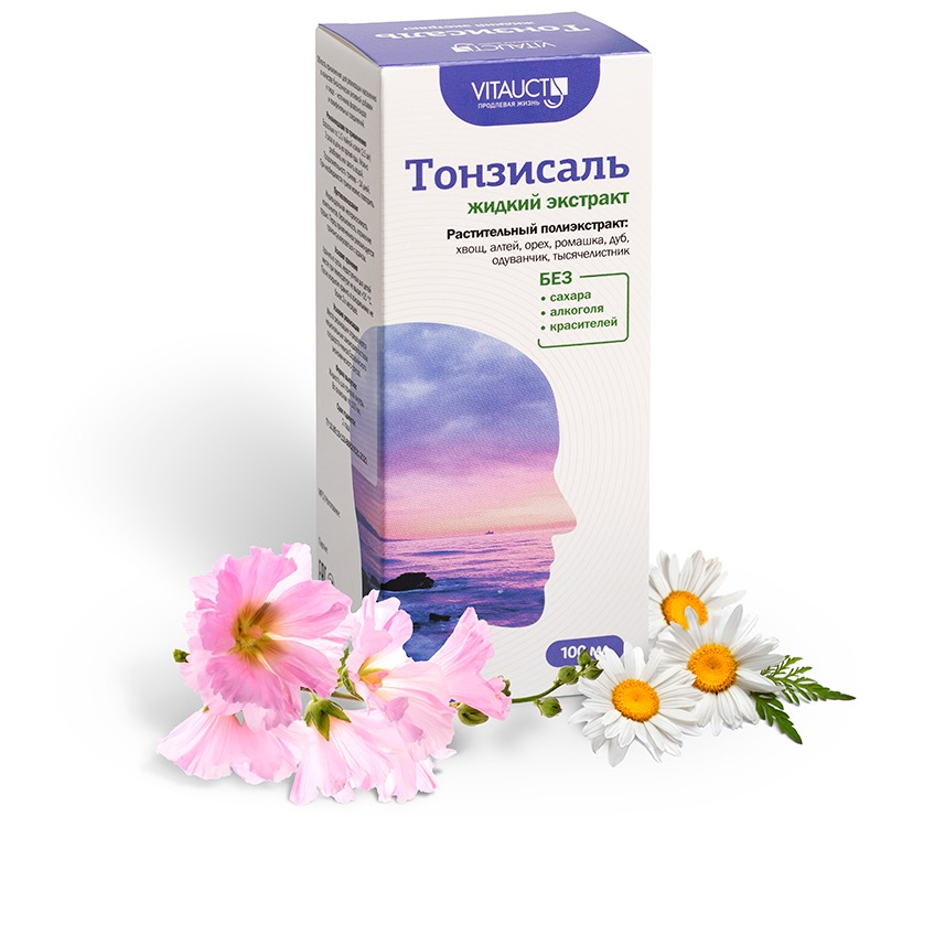 БАД для облегчения болей в горле Vitauct Тонзисаль без сахара жидкий экстракт флакон 100мл