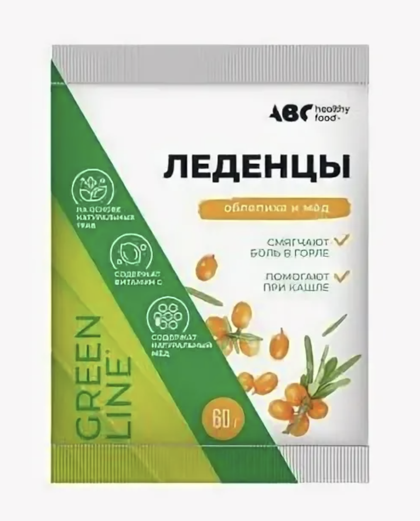 Леденцовая карамель АВС Healthy Food / АВС Хэлси Фуд с витамином С со вкусом облепиха и мед пакет 60г / витамины для рассасывания