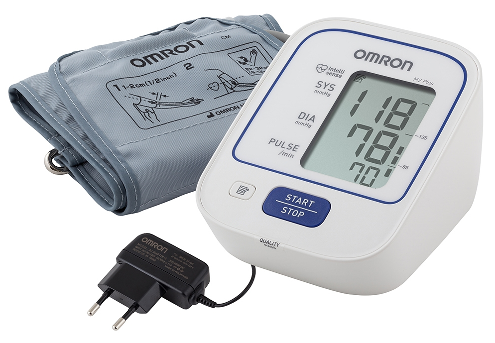 Тонометр Omron / Омрон M2 Plus автоматический, с адаптером, с манжетой 22-32см, серый / медицинские товары