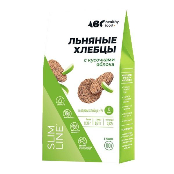 Хлебцы АВС Healthy Food / АВС Хэлси Фуд льняные с кусочками яблока 100г / диетическое питание