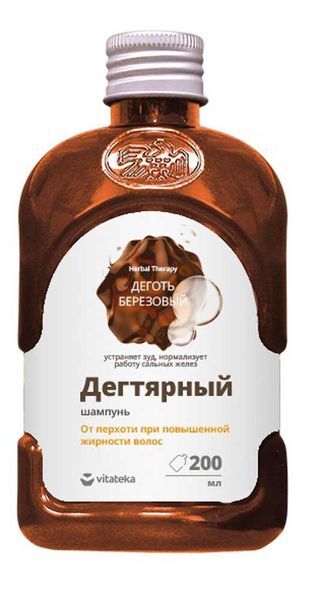 Vitateka / Витатека Дегтярный Шампунь для волос с повышенной жирностью мужской и женский 200мл / дерматологическое средство