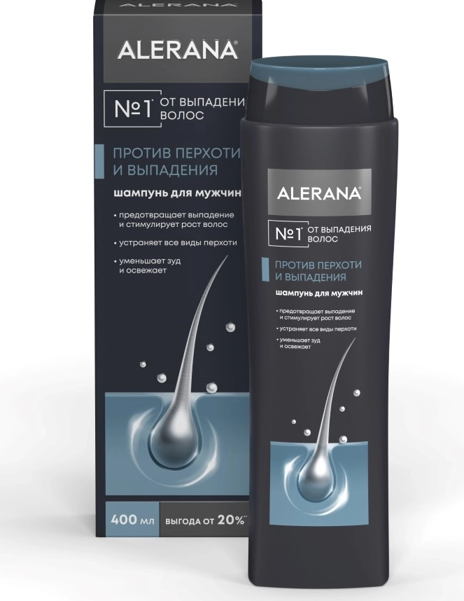 Alerana / Алерана Шампунь мужской 2 в 1 против перхоти и выпадения для всех типов волос с пироктоном оламина 400мл / уходовая косметика