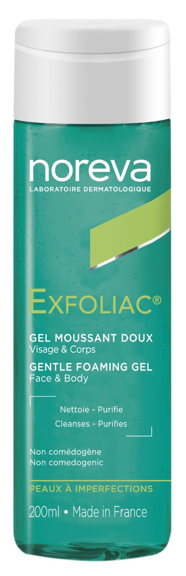 Noreva / Норева Гель для умывания лица и тела Exfoliac очищающий, для жирной, комбинированной кожи, склонной к акне, с альфа-гидроксикислотами, 200мл / уходовая косметика