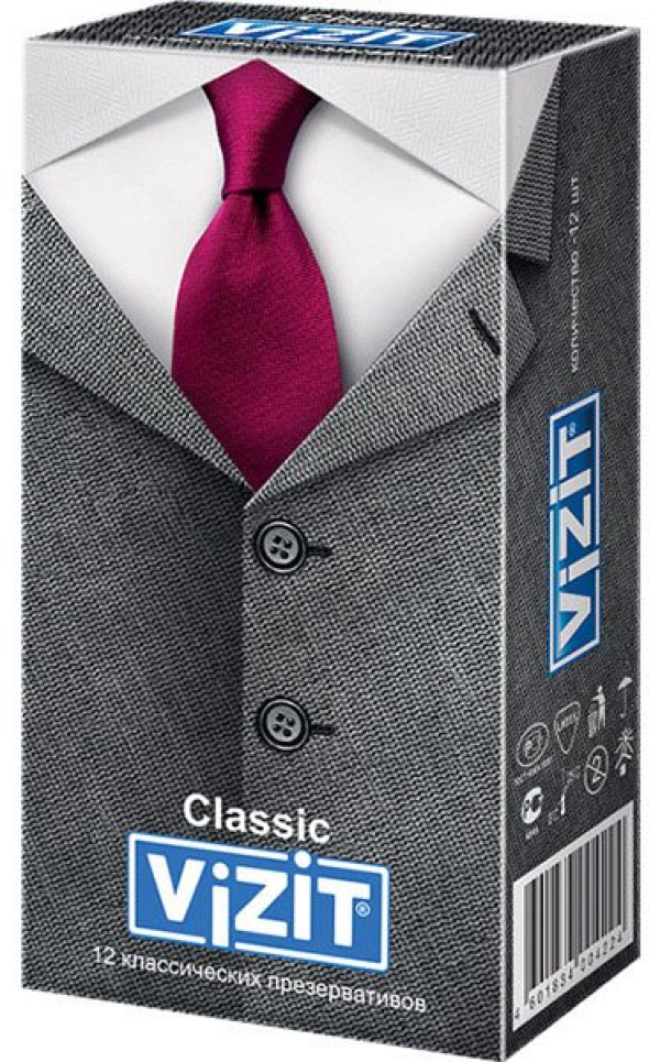 Презервативы Vizit / Визит Classic классические из латекса гладкие, с силиконовой смазкой 12шт.