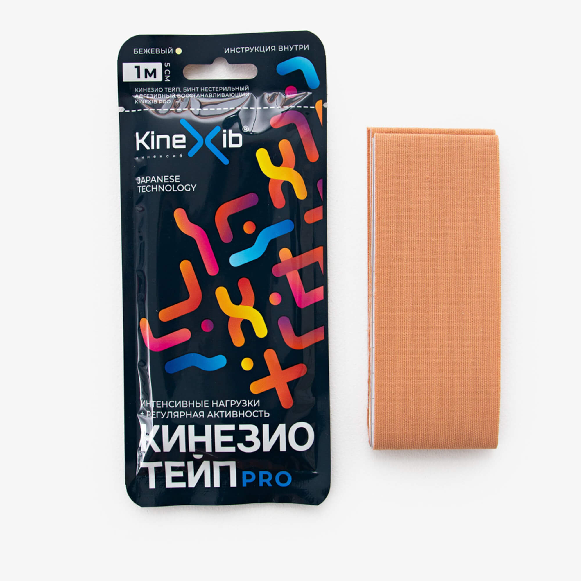 Kinexib / Кинексиб Тейп для тела нестерильный Pro бежевый адгезивный восстанавливающий 5х100см / эластичный бинт