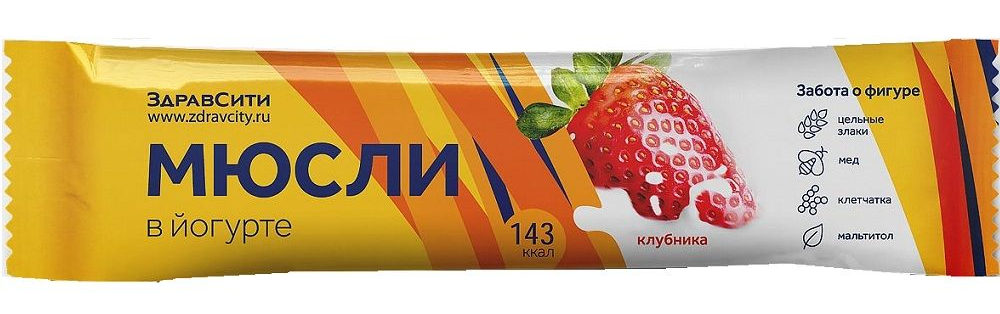 Батончик злаковый Zdravcity / Здравсити мюсли с клубникой в йогурте, с витамином С и клетчаткой, 30г / снеки здоровый перекус