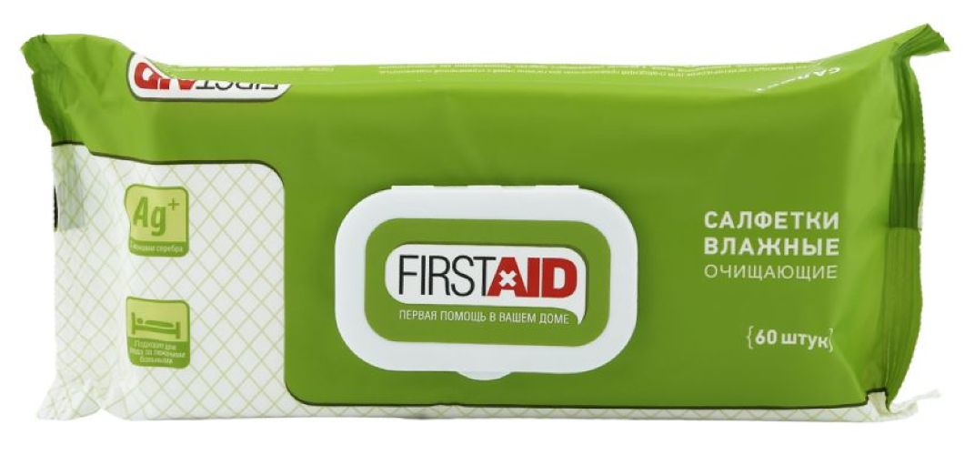 Влажные салфетки First Aid / Ферстэйд очищающие для гигиены людей с ограниченной подвижностью, 60шт. / для очищения
