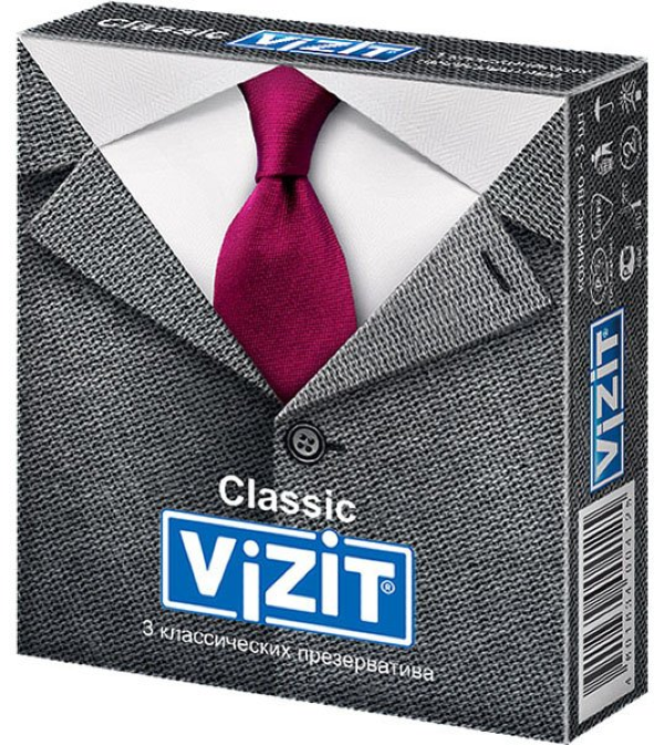 Презервативы Vizit / Визит Classic классические из латекса гладкие, с силиконовой смазкой 3шт.