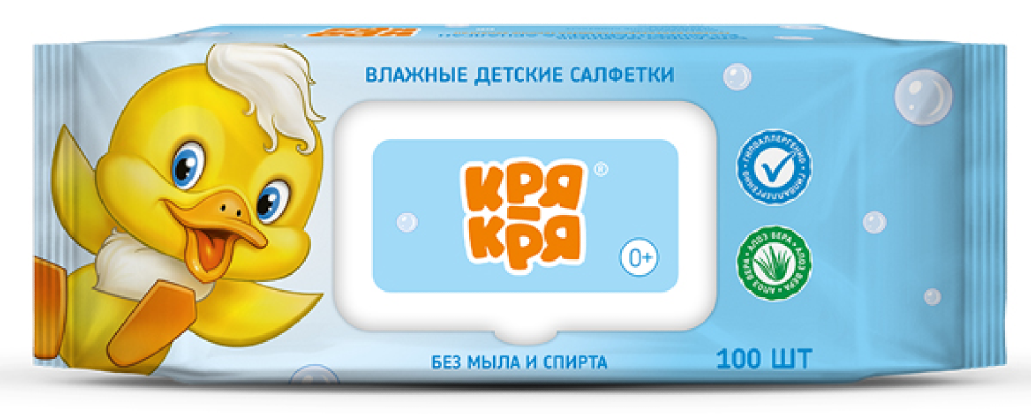 Влажные салфетки детские Кря-кря алоэ вера без мыла и спирта 100шт. / гигиена и уход