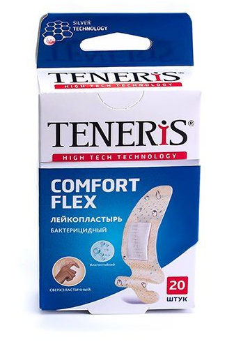 Teneris / Тенерис COMFORT FLEX лейкопластырь бактерицидный телесный суперэластичный на полимерной основе 76х19 20шт.
