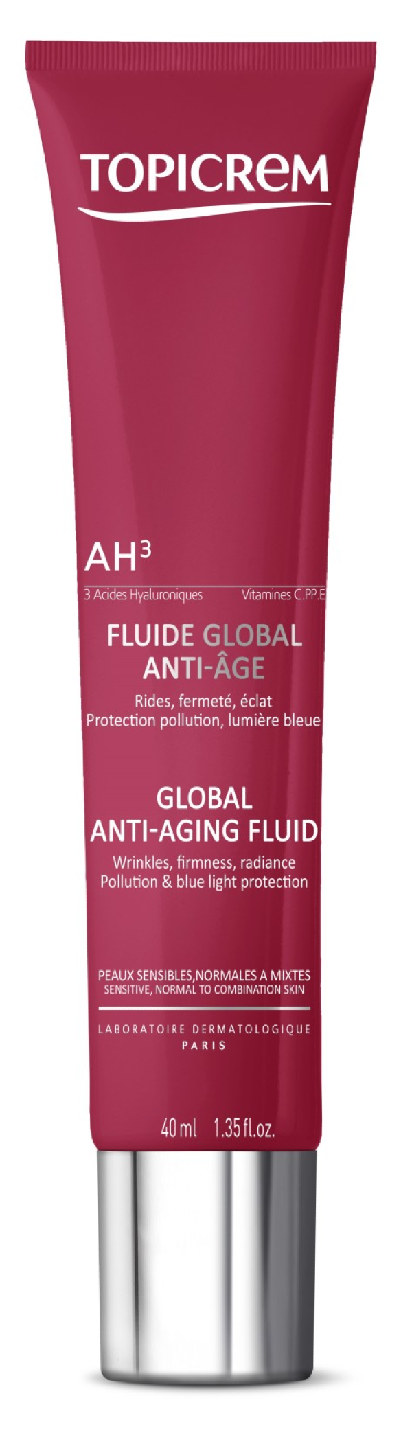 Topicrem / Топикрем Дневной крем флюид для лица AH3 глобальный антивозрастной увлажняющий, с гиалуроновой кислотой, для всех типов кожи, 40мл / уходовая косметика