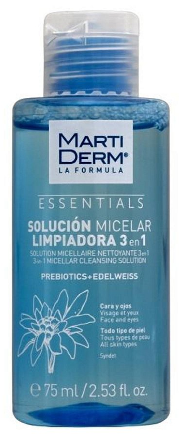 Martiderm / Мартидерм Мицеллярная вода для лица Essentials 3 в 1 для всех типов кожи для любого возраста очищение 75мл / средство для снятия макияжа