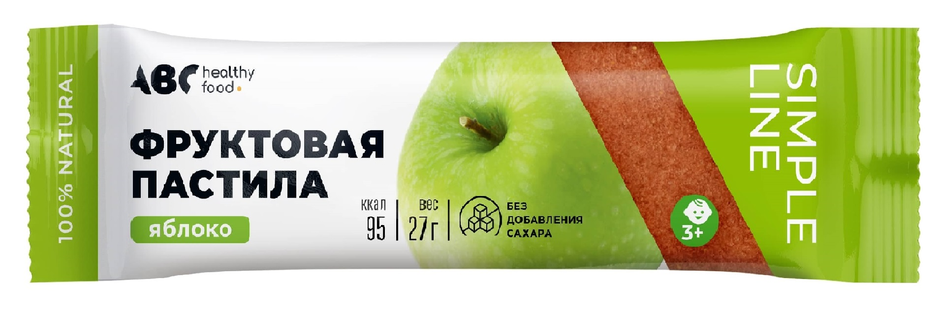 Пастила фруктовая ABC healthy food / АВС Хелси фуд Яблоко без сахара 27г / полезные сладости