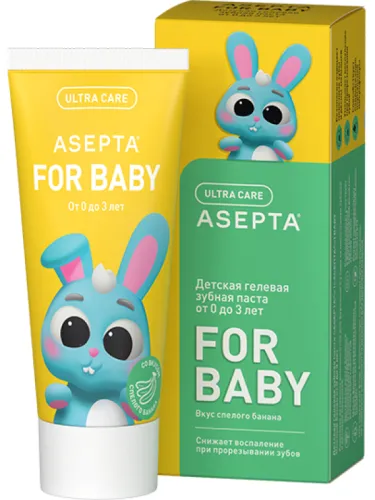 Зубная паста детская Асепта FOR BABY со вкусом спелого банана от 0 до 3 лет, гелевая, от кариеса 50мл / уход за полостью рта