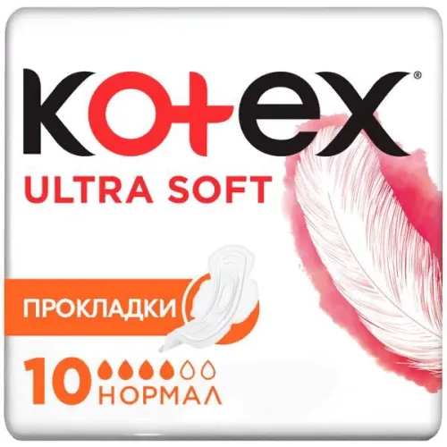 Kotex / Котекс Прокладки женские гигиенические Ultra Soft нормал, с крылышками 4 капли 10шт. / средство личной гигиены