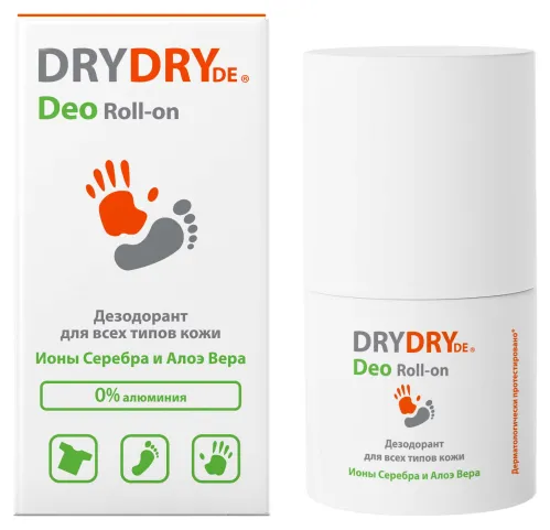 Dry Dry / Драй Драй Дезодорант для всех типов кожи с ионами серебра и алоэ вера, ролик 50мл / антиперспирант