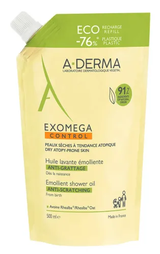A-Derma / А-Дерма Exomega Control Масло косметическое для душа смягчающее для ухода за сухой кожей, сменный блок, 500мл / уходовая косметика