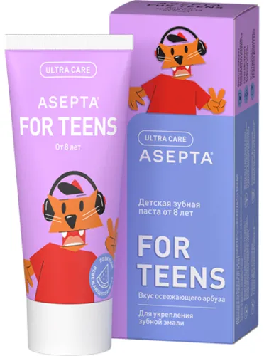 Зубная паста детская Асепта FOR TEENS со вкусом освежающего арбуза от 8 лет, минерализация, от кариеса 50мл / уход за полостью рта