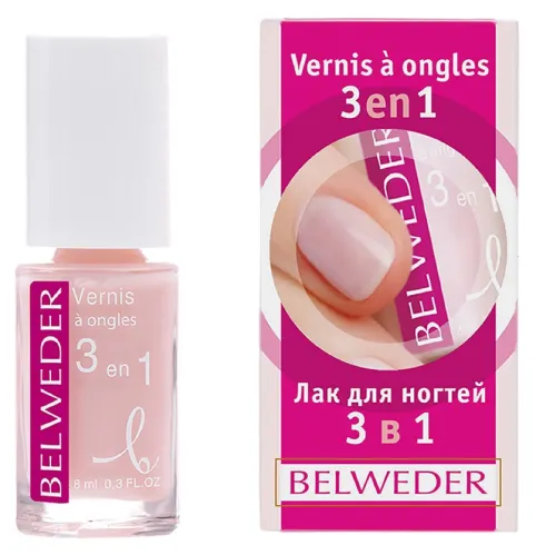 Belweder / Бельведер 3 в 1 Лак укрепляющий для ногтей с экстрактом листьев зеленого чая 8мл / лечебный маникюр