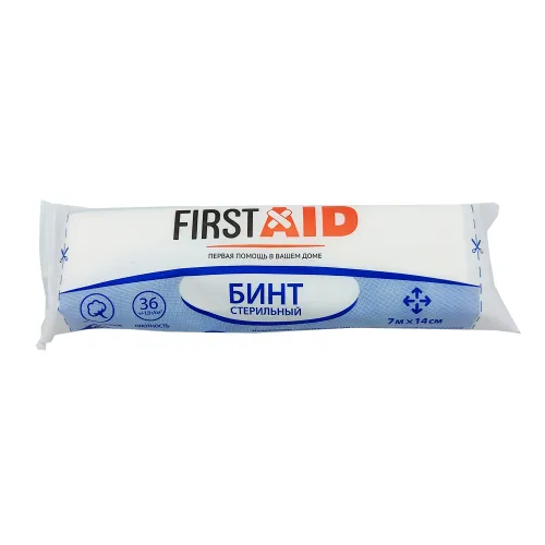 First Aid / Ферстэйд Бинт медицинский марлевый стерильный 700х14см 1шт. / перевязочный материал от ран