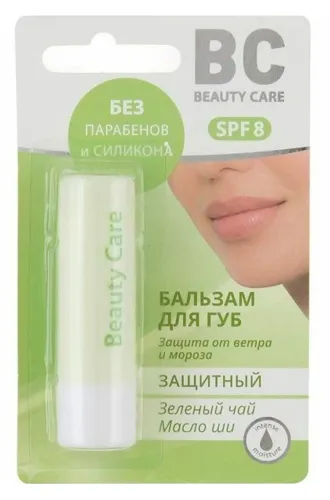 Beauty care / Бьюти Кэа БиСи Бальзам для губ питательный, защитный, зеленый чай и масло ши, без парабенов и силикона 4.2г