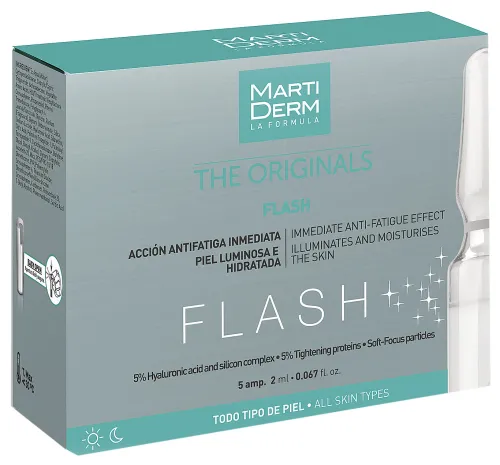 Martiderm / Мартидерм The Originals Flash Сыворотка для лица увлажняющая для тусклой кожи от 20 лет, с гиалуроновой кислотой, в упаковке 5 ампул по 2мл / уходовая косметика