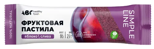 Пастила фруктовая ABC healthy food / АВС Хелси фуд Яблоко и слива без сахара 27г / полезные сладости