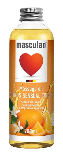Masculan / Маскулан CITRUS SENSUAL TOUCH Масло косметическое тонизирующее с цитрусовым ароматом, для ухода за кожей и массажа, 200мл / уходовая косметика