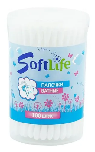 Ватные палочки SoftLife, хлопок, банка круглая, 100шт