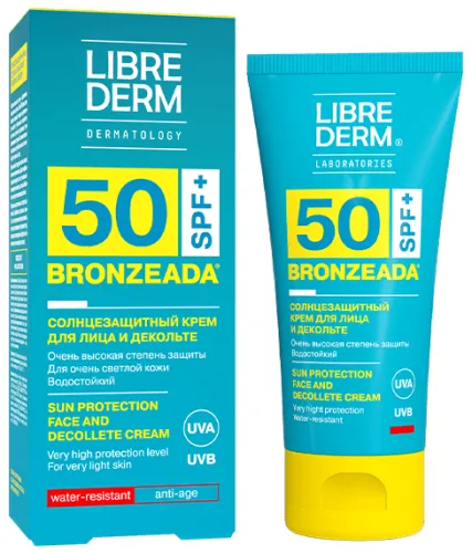 Librederm / Либридерм Солнцезащитное средство Bronzeada SPF50 для лица и зоны декольте, водостойкое 50мл / защита от ультрафиолета